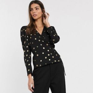 & Other Stories Black & Gold Print Wrap Blouse